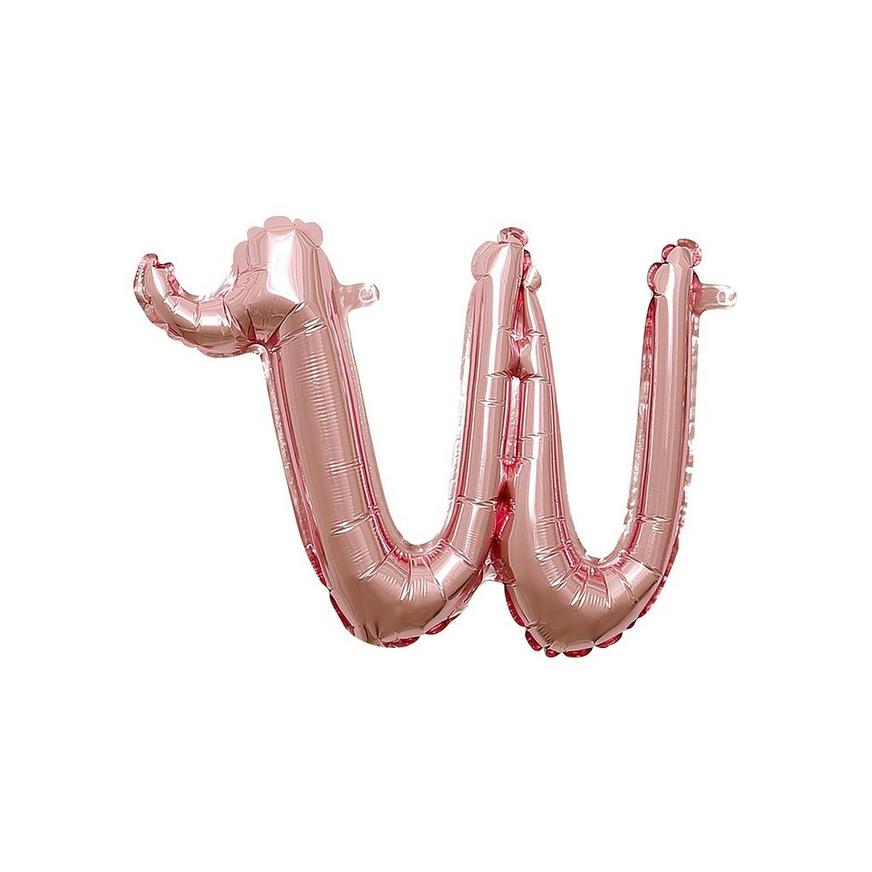 Air-Filled Rose Gold Lowercase Cursive Letter (w) Foil Balloon, 13in x 11in